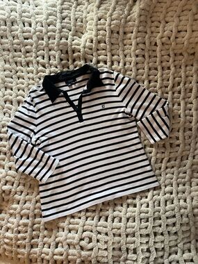 Chaps Black & White Striped Polo Top